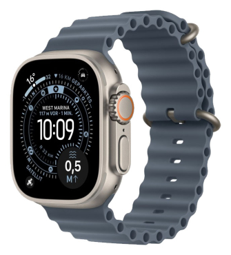 APPLE Watch Ultra 3 GPS + Cellular, 49mm, Titan natur mit Ocean Armband, maritimblau