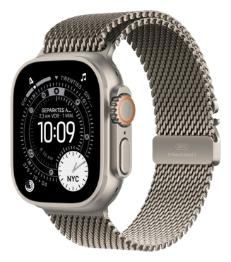 APPLE Watch Ultra 3 GPS + Cellular, 49mm, Titan natur mit Milanaise Armband, Titan natur - Large