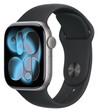 APPLE Watch Series 11 GPS + Cellular, 42mm, Aluminium spacegrau mit Sportarmband, schwarz - M/L