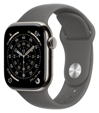 APPLE Watch Series 11 GPS + Cellular, 42mm, Titan natur mit Sportarmband, steingrau - M/L