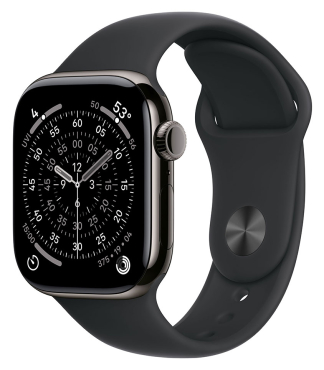 APPLE Watch Series 11 GPS + Cellular, 42mm, Titan schiefer mit Sportarmband, schwarz - S/M