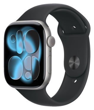 APPLE Watch Series 11 GPS + Cellular, 46mm, Aluminium spacegrau mit Sportarmband, schwarz - S/M