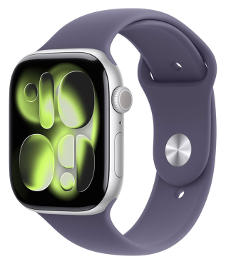APPLE Watch Series 11 GPS + Cellular, 46mm, Aluminium silber mit Sportarmband, nebelviolett - S/M