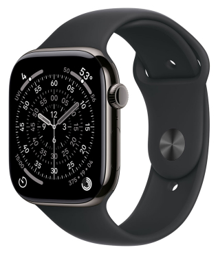 APPLE Watch Series 11 GPS + Cellular, 46mm, Titan schiefer mit Sportarmband, schwarz - M/L