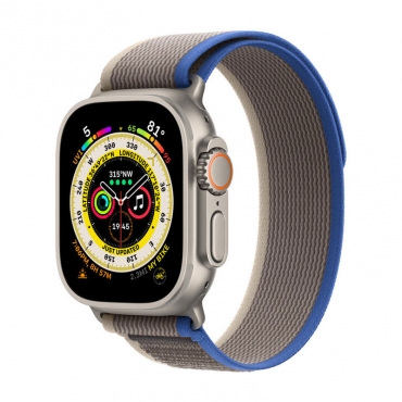 APPLE Apple Watch Ultra GPS + Cellular, Titan, 49mm Trailarmband, S/M, blau/grau