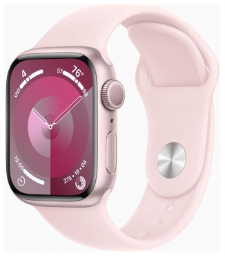 APPLE Apple Watch Series 9 GPS, Aluminium rosé, 41mm mit Sportarmband, hellrosa - S/M