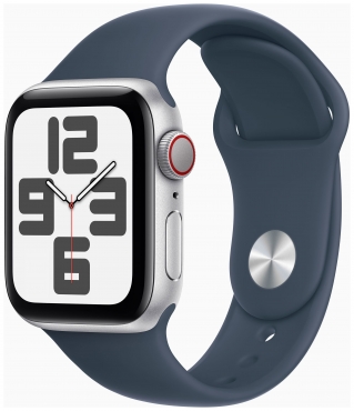 APPLE Apple Watch SE GPS + Cellular, Aluminum silber, 40mm mit Sportarmband, sturmblau - M/L
