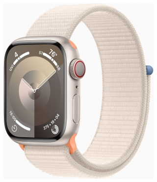 APPLE Apple Watch Series 9 GPS + Cellular, Aluminium polarstern, 41mm mit Sport Loop, polarstern