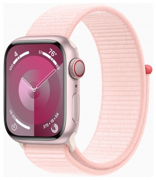 APPLE Apple Watch Series 9 GPS + Cellular, Aluminium rosé, 41mm mit Sport Loop, hellrosa