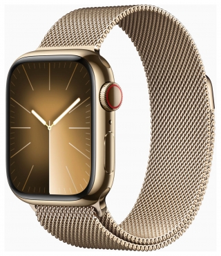 APPLE Apple Watch Series 9 GPS + Cellular, Edelstahl gold, 41mm mit Milanaise Armband, gold