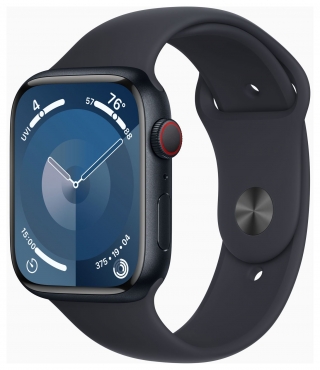 APPLE Apple Watch Series 9 GPS + Cellular, Aluminium mitternacht, 45mm mit Sportarmband, mitternacht - S/M