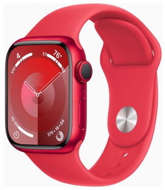 APPLE Apple Watch Series 9 GPS, Aluminium (PRODUCT)RED, 41mm mit Sportarmband, (PRODUCT)RED - M/L