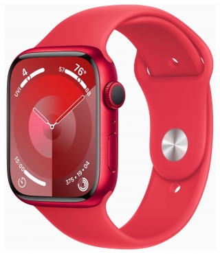 APPLE Apple Watch Series 9 GPS, Aluminium (PRODUCT)RED, 45mm mit Sportarmband, (PRODUCT)RED - S/M