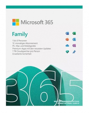 MICROSOFT 365 Family, 1-Jahres-Lizenz (6 Installationen), Mac/Windows/iOS/Android (Download)