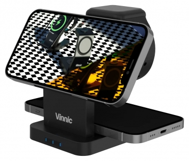 VINNIC Ontake 3-in-1 Magnetic Wireless Ladestation, schwarz