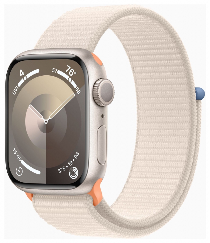 APPLE Apple Watch Series 9 GPS, Aluminium polarstern, 41mm mit Sport Loop, polarstern
