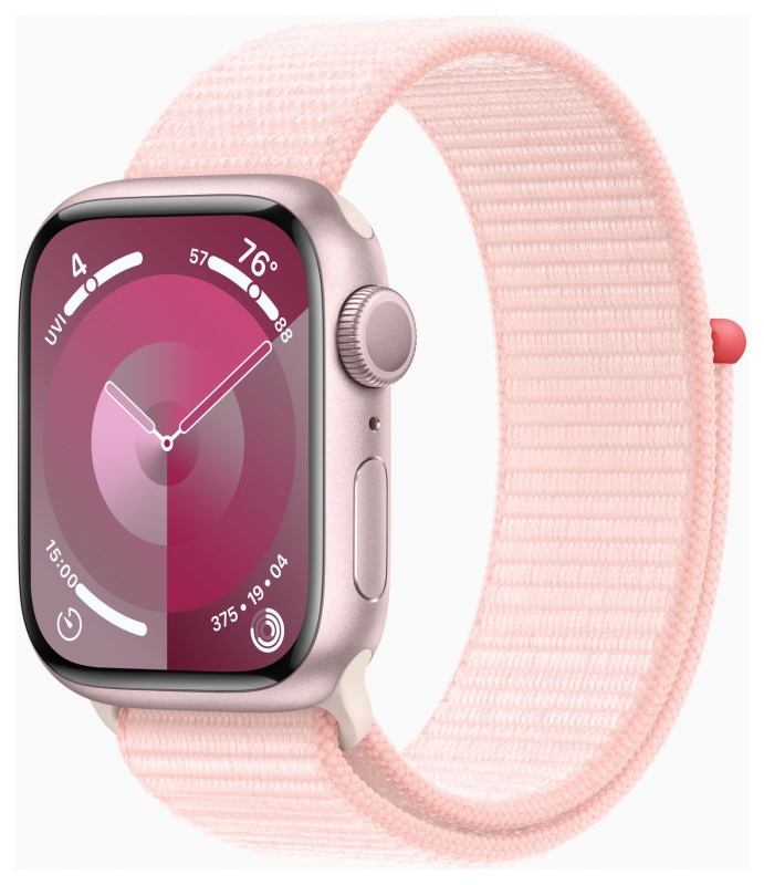APPLE Apple Watch Series 9 GPS, Aluminium rosé, 41mm mit Sport Loop, hellrosa
