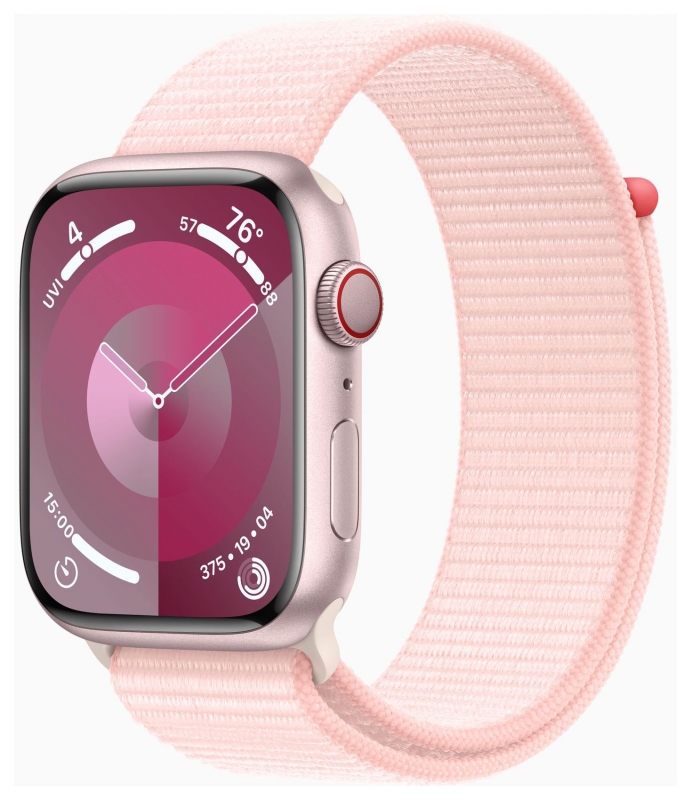 APPLE Apple Watch Series 9 GPS + Cellular, Aluminium rosé, 45mm mit Sport Loop, hellrosa