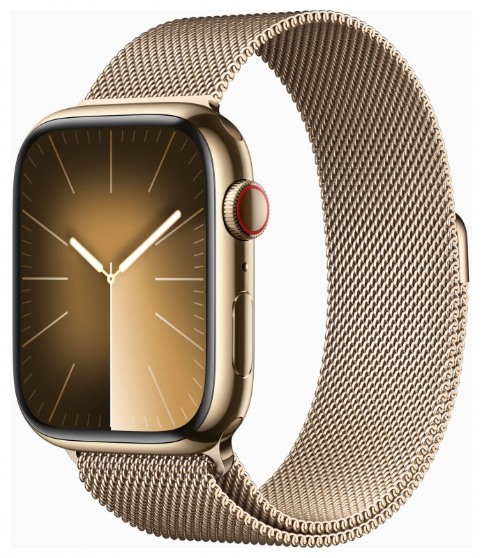 APPLE Apple Watch Series 9 GPS + Cellular, Edelstahl gold, 45mm mit Milanaise Armband, gold