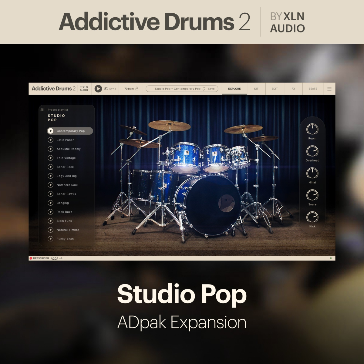 XLN AUDIO Addictive Drums 2: Studio Pop ADpak (Download)